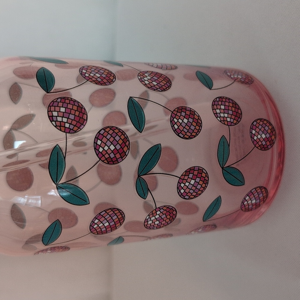 Disco Cherries Glass Tumbler with Straw 16oz. NWOT - Picture 2 of 2